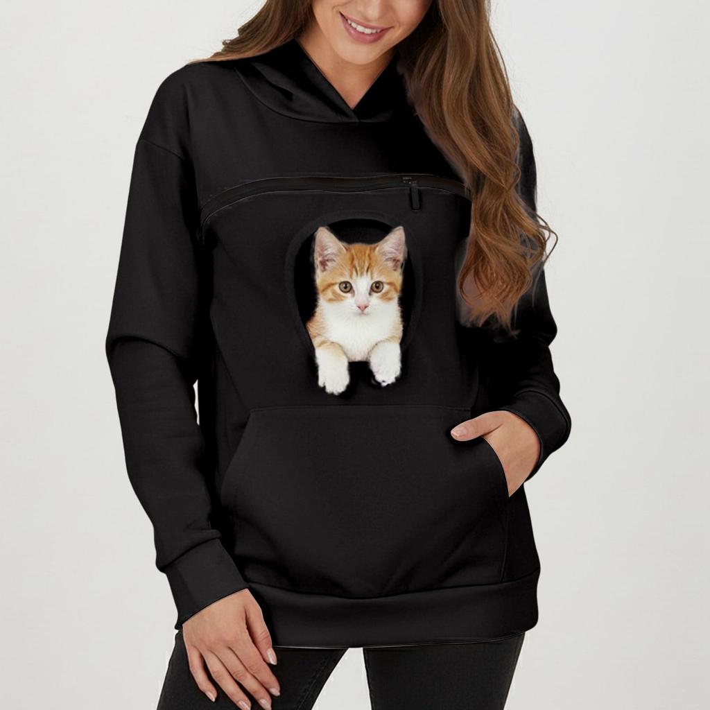 Women's Color Hoodie Loose Fit Casual Sweatshirt for Small Dogs and Cats