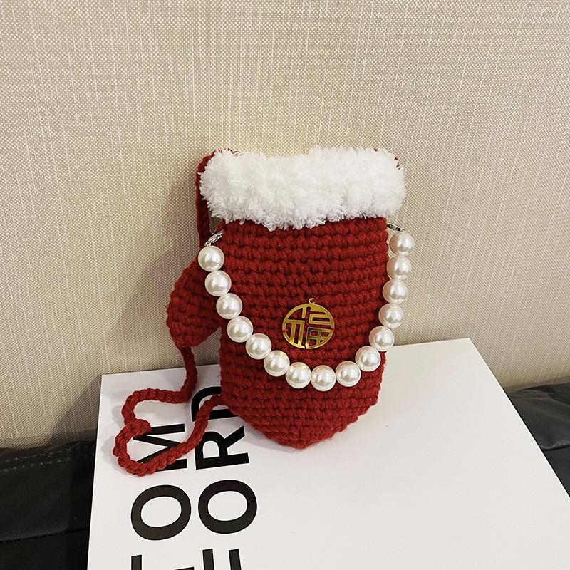 Stylish Baby Yarn Knitted Gloves And Creative Shoulder Bag For Girls And Boys