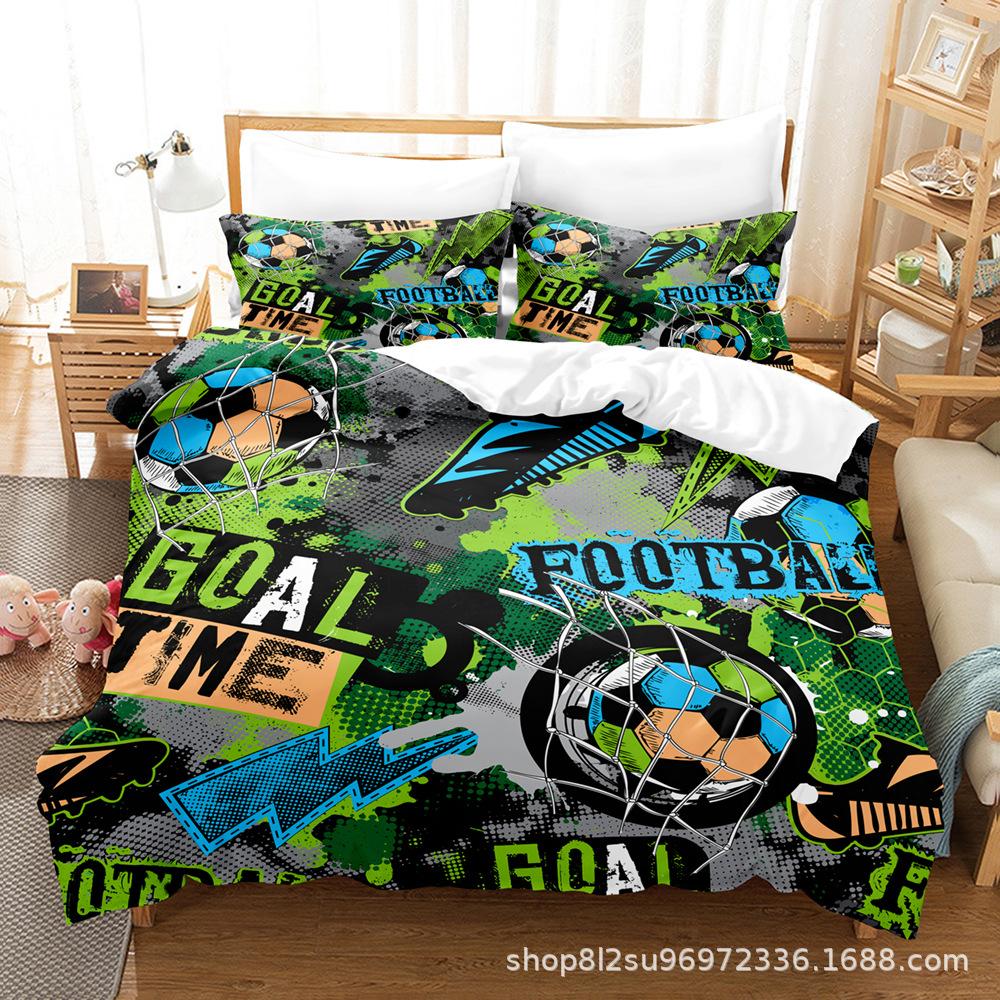 3D Football Series Bedding Set Sports Quilt Cover and Pillow Case 2/3 Pieces Suitable for Home Decoration of Boys' Football Fans' Rooms