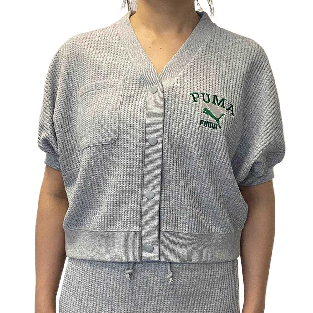 

Puma Comfortable Soft Breathable Short Sleeve Knit Top Women tops Light-Mixed-Gray 622973-04 S