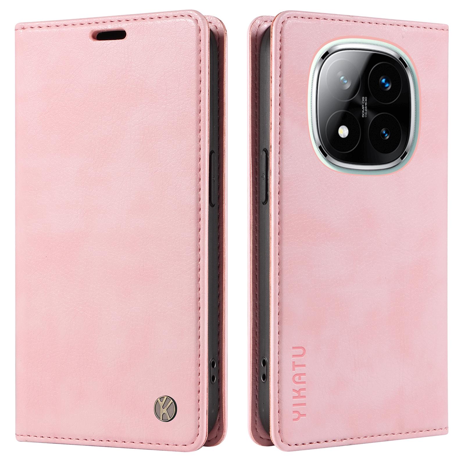 

For Xiaomi Redmi Note 14 5G Case Magnetic Closure Leather Phone Cover Litchi Texture Pink