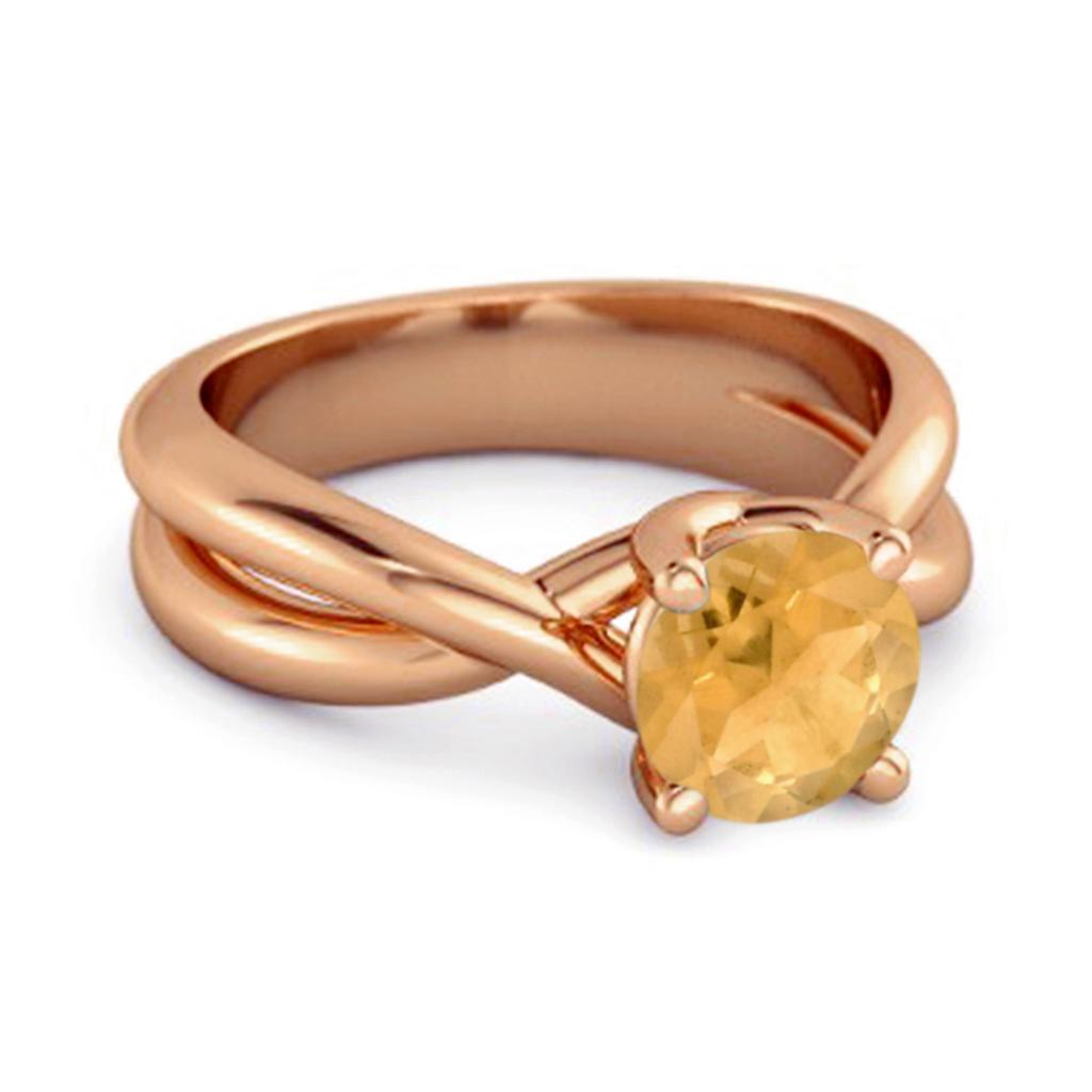 Citrine Crisscross Band Design Ring - 925 Sterling Silver Rose Gold Vermeil