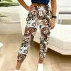 Pantaloni della tuta da donna estivi con stampa a fantasia vintage, vestibilità larga, con coulisse, polsini elasticizzati, pantaloni casual da giorno