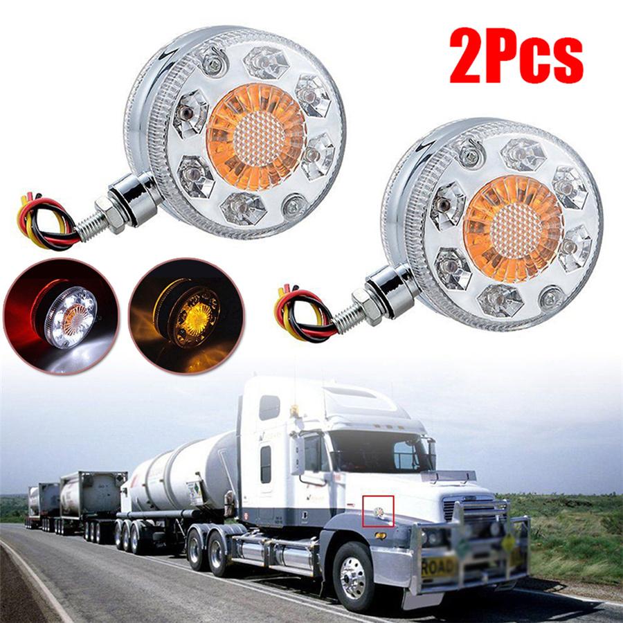 2pcs Round LED Pedestal Fender Light Truck Trailer Double Face Turn Signal Brake