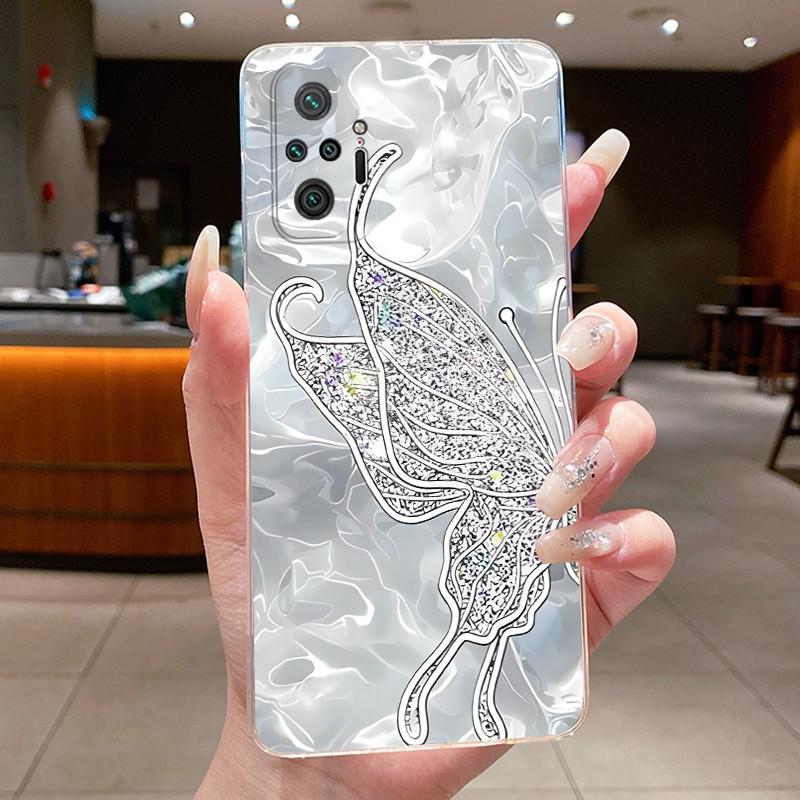 For Xiaomi Redmi Note 10 Pro / Note10 / Note 10S / Poco M5S Case Clear Luxury Butterfly Flower Transparent Soft TPU Phone Cover