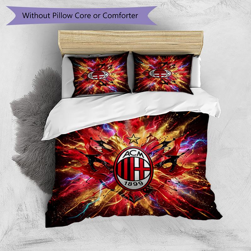 Set Lenzuola Stampa AC Milan 3 Pezzi Morbido Delicato sulla Pelle Lavabile Copripiumino e Federe Set Stagione Unica Camera da Letto