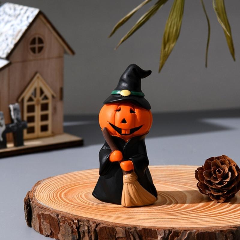 3PCS Pumpkin Man Statues Halloween Decoration Handmade Resin Pumpkin Tabletop Ornament for Mantels Tabletop Display