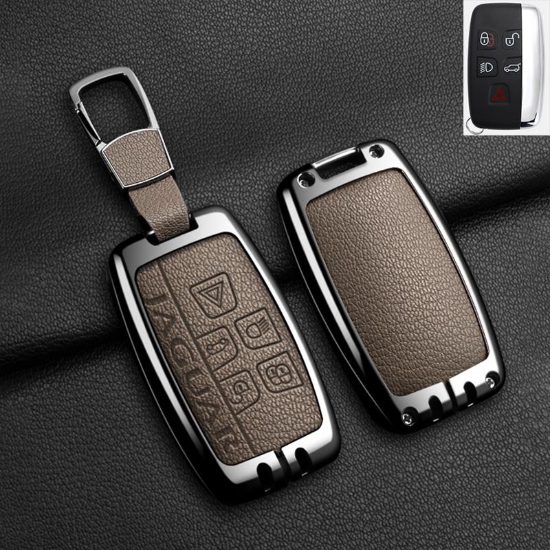 Alloy Leather Car Remote Key Case Cover For Jaguar XF XJ XE S-Type F-Type X-Type F-Pace I-Pace E-Pace Android XFR XKR Keychain