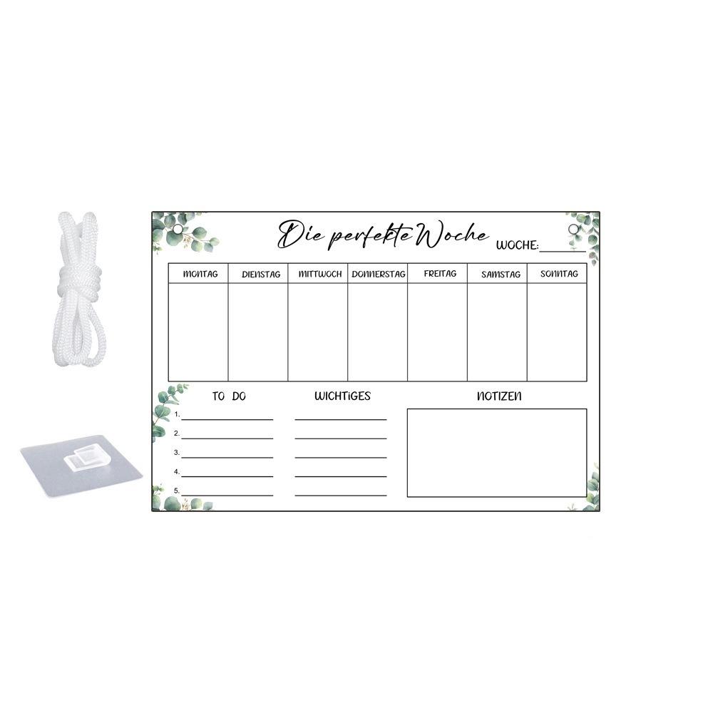 Transparent Message Board Acrylic Monthly Weekly Note Board Green Leaves Pattern Wall Hanging Erasable Whiteboard