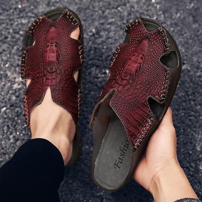 Leather Men Water Beach Sandals Summer Outdoor Casual Closed Toe Sports Sandals Non-slip Soft Hiking Wading Sneakers