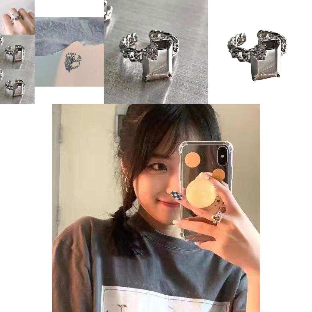 Stylish Broken Texture Square Cut Adjustable Ring Perfect For Chic Gift Occasions