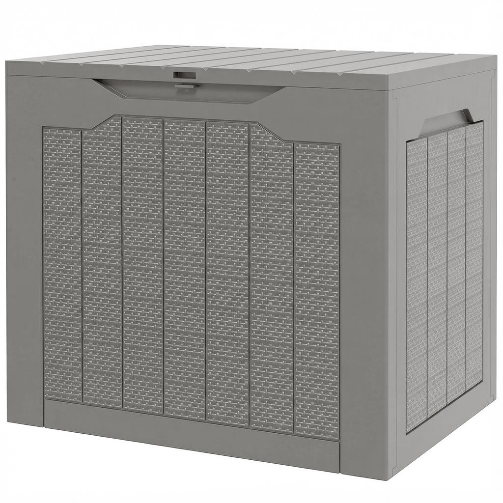 73L Plastic Garden Storage Box, Outdoor Storage Box with Handles, Waterproof Outdoor Storage Container, Khaki