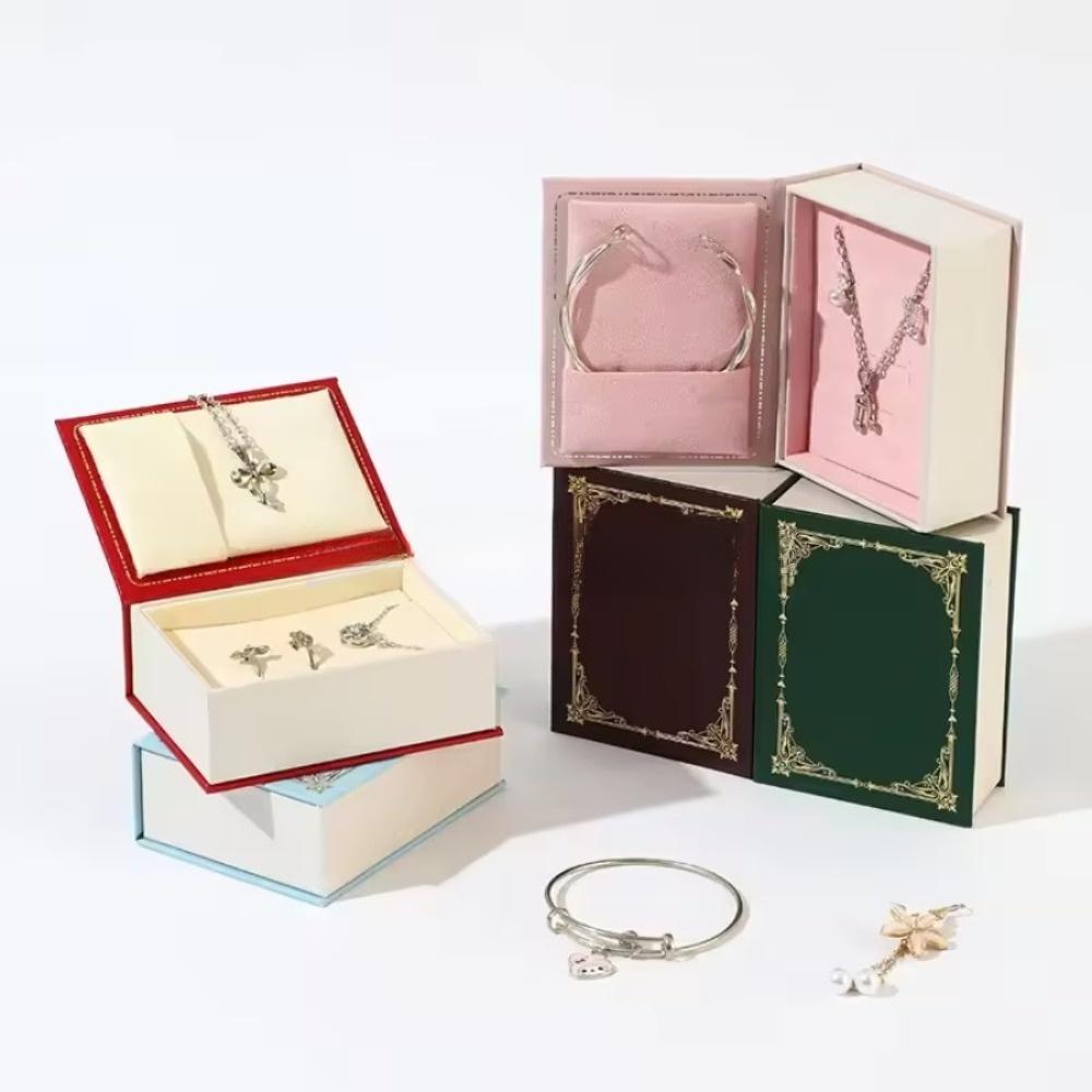 Creative Book Shape Jewelry Storage Box Flip Cover Vintage Gift Packaging Box Mini Pendant Box for Valentine's