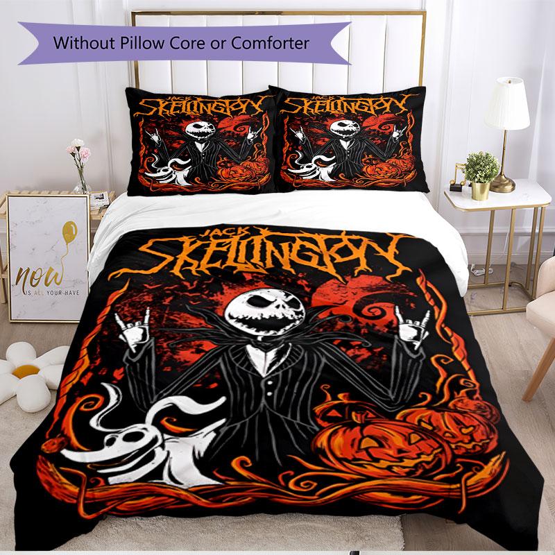 3pcs Duvet Cover Set (1*Duvet Cover + 2*Pillowcase, Without Core), The Nightmare Before Christmas Print Soft All‑Season Bedding Set, Home Bedroom Deco