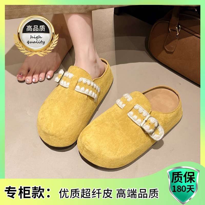 Platform Birkenstock Shoes Bag Head Half Slippers Women's Outer Wear 2025 New Spring and Summer One-pedal Ugly and Cute Boken Single Shoes Sandals