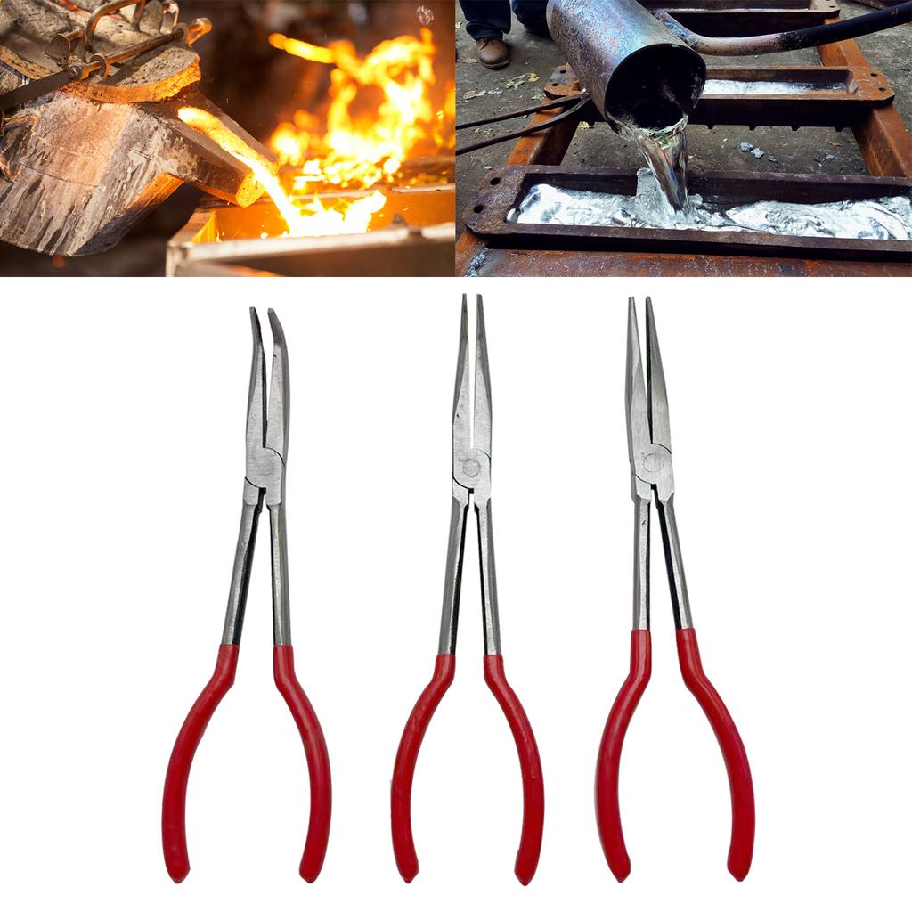 11inch Crucible Tongs Clamp for Jewelry Casting Quartz Silicone Melting Straight Angle/Curved Pliers Mechanic Grip Tools