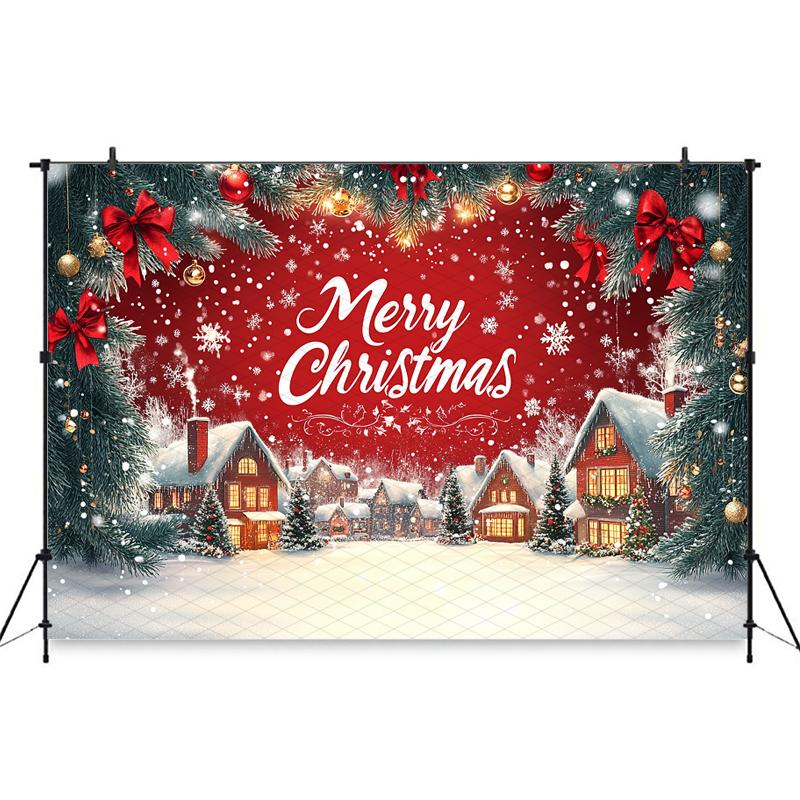 Mocsicka Merry Christmas Background Photography House Small Bell Snowflake Xmas Tree Decorations Party Backdrop Photocall Banner