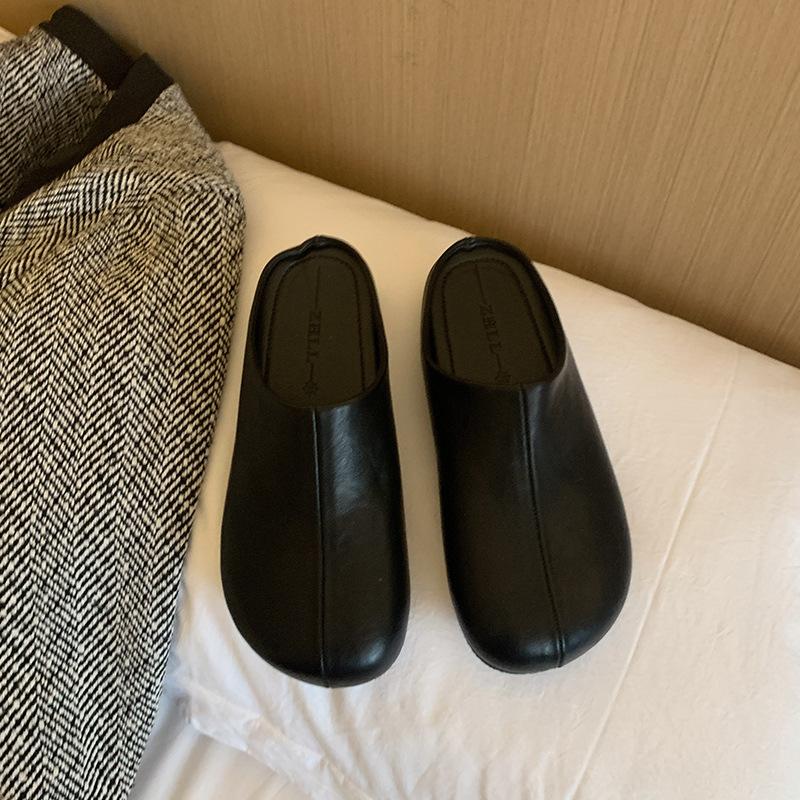 

02-Women s thick-soled half-slippers Baotou cool slippers widened and fattened large-size flats 35 чёрный