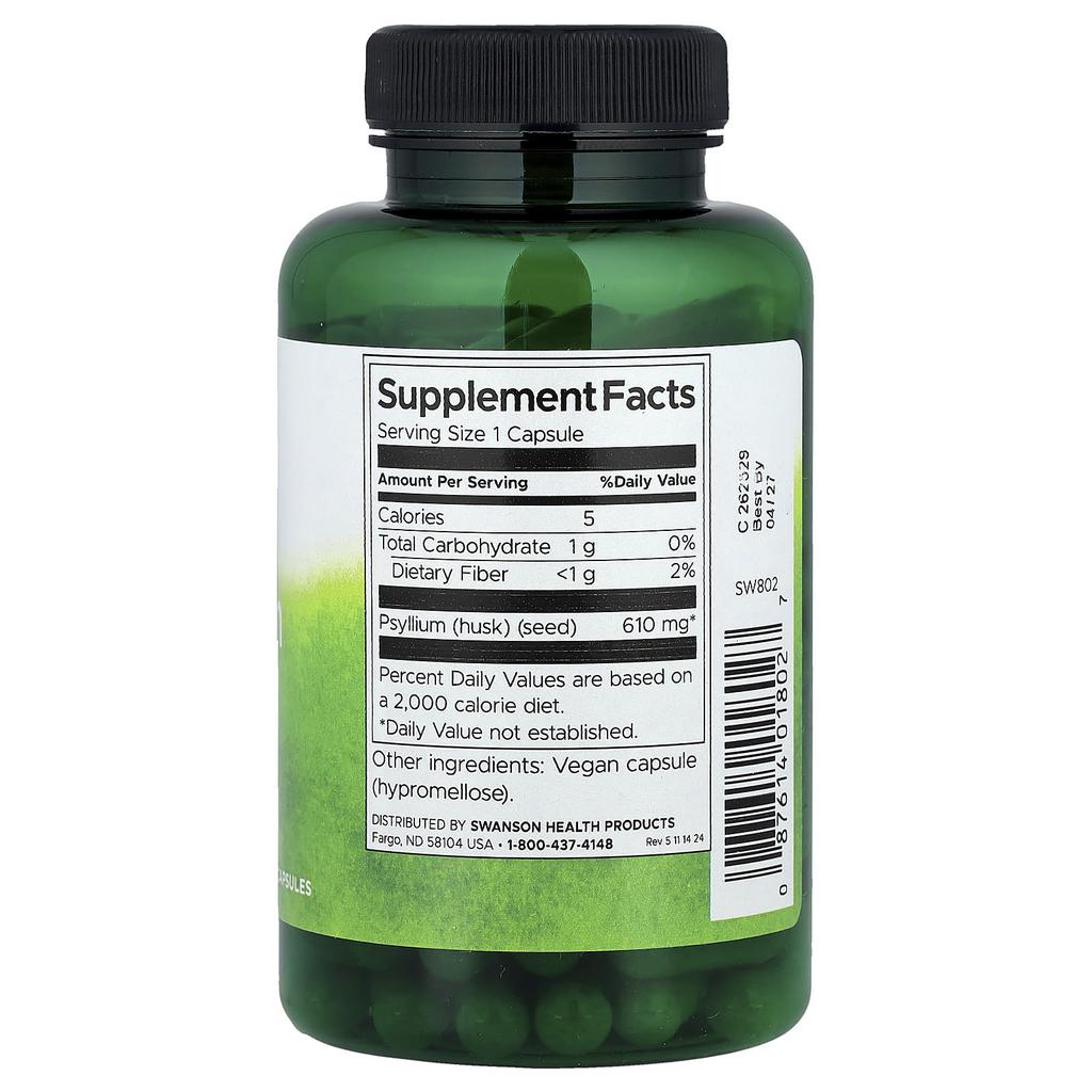 Psyllium Husk, 610Mg, 100 Veggie Capsules