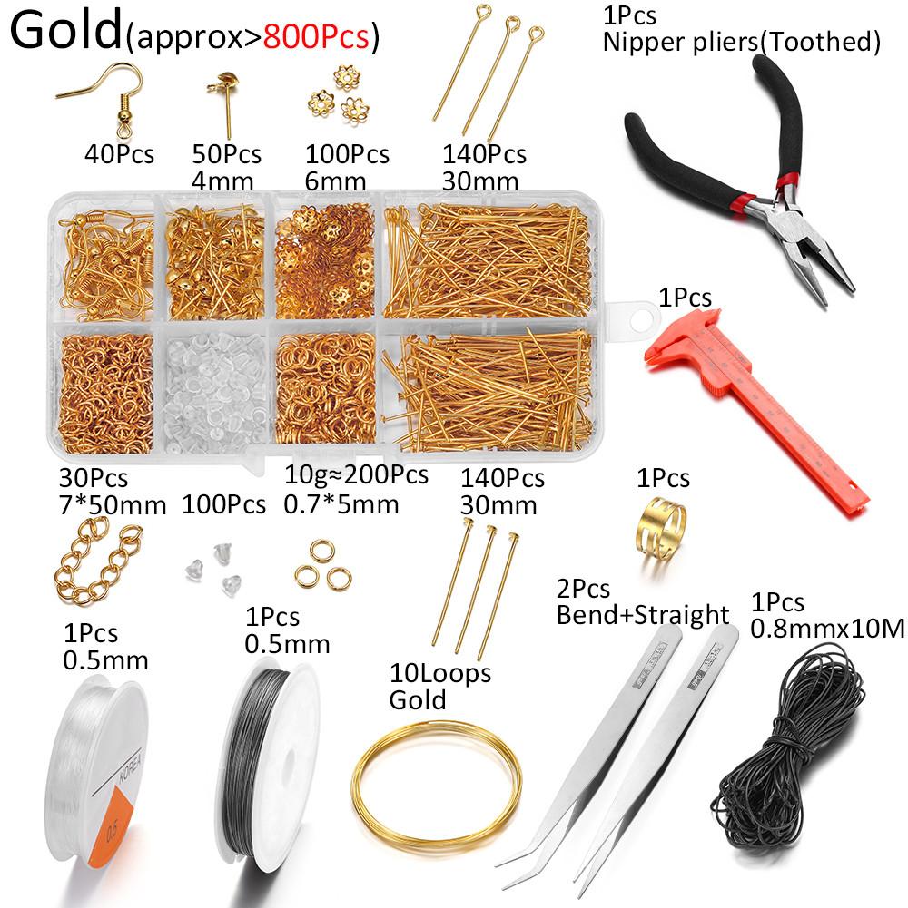 800pcs Jewelry Repair Tool with Accessories Jewelry Pliers Jewelry Findings and Beading Wires for DIY Earrings Jewelry Making