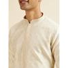 Manyavar Men's Art Silk Jacquard Embroidered Kurta Pyjama Set (Cream,XL)