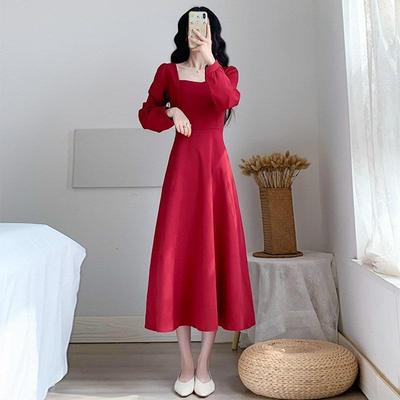 Rochie de Primăvară Pătrată Stil Britanic Până la Genunchi Linie A pentru Femei
