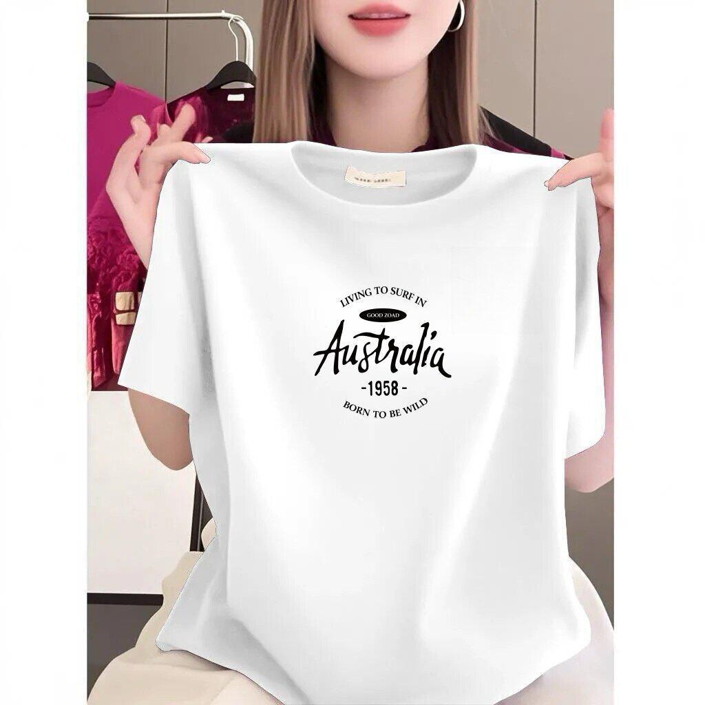 

High-end Women s Letter Print Short Sleeve Round Neck Loose Slimming Casual T-shirt M білий