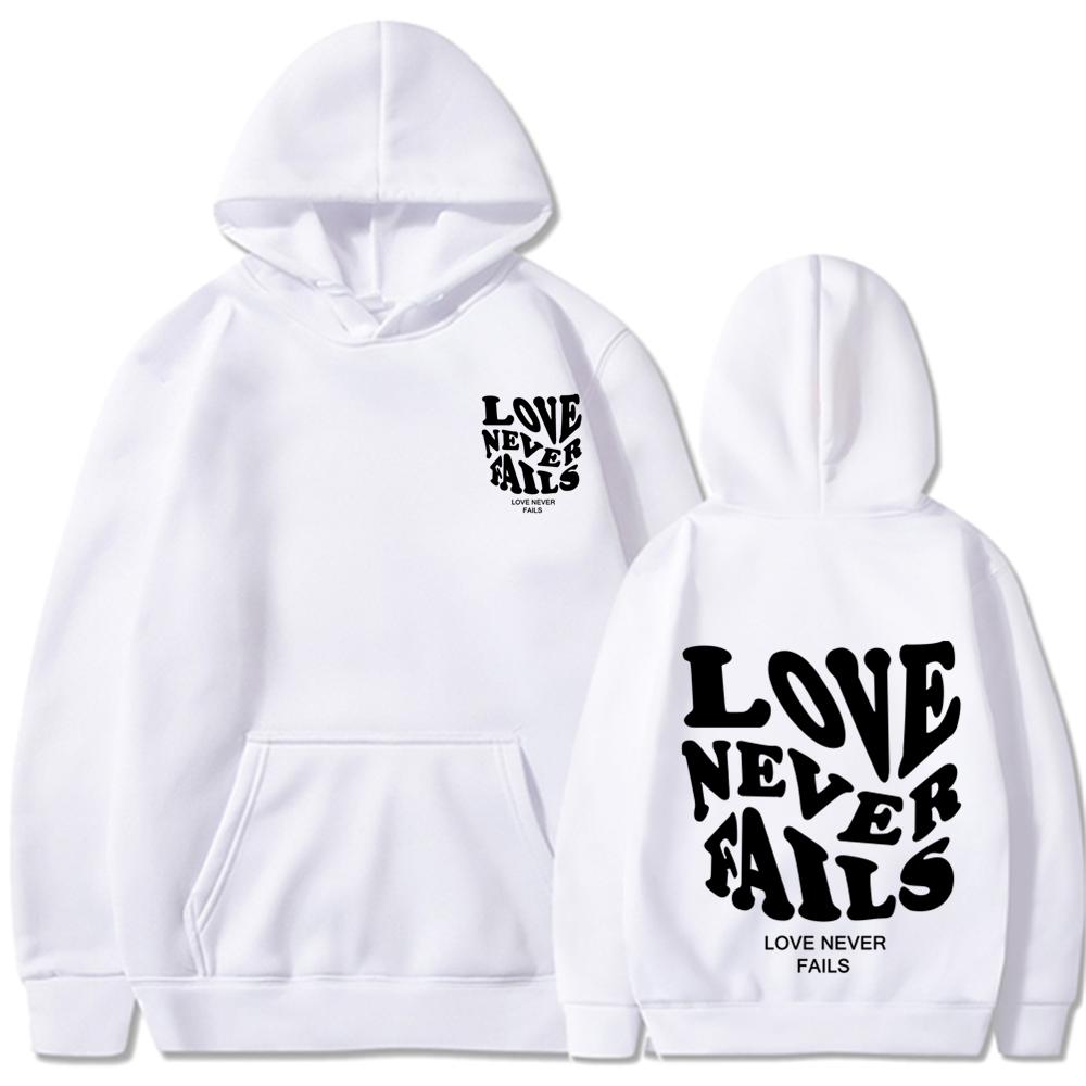 Love Never Fails Print Letter Hoodies Men/Women Sweatshirt Black Autumn Vintage Oversized Harajuku Loose Tops Casual Pullovers