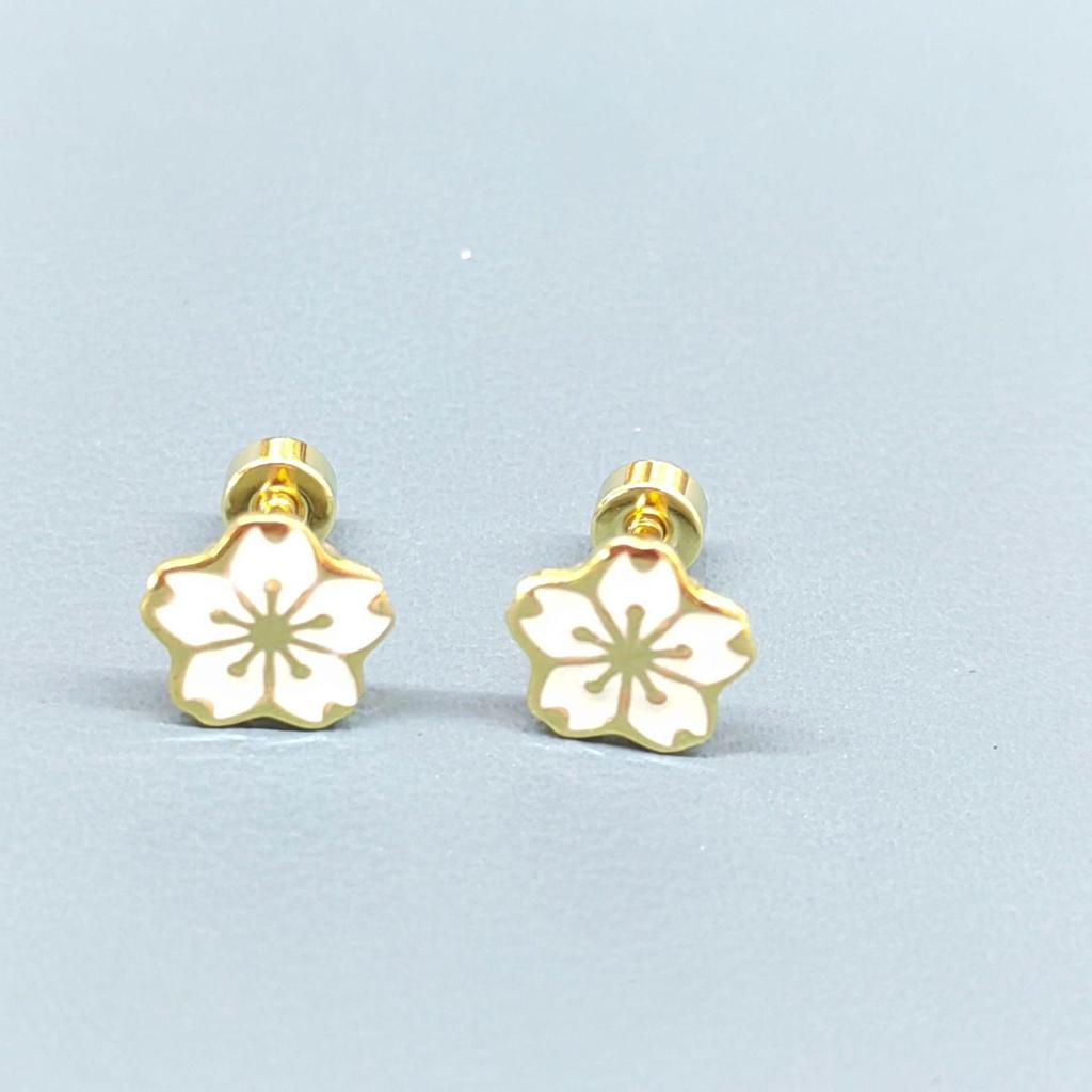 Stainless Steel Five-Petal Flower Drop Oil Earrings with Twist Screw Anti-Loss Design