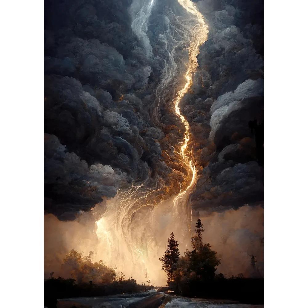 Naturkatastrophe Apokalyptischer Sturm Poster Blitze über dem Ozean Drucke Leinwandbild Wandkunst Bilder Heim Wohnzimmer Dekor