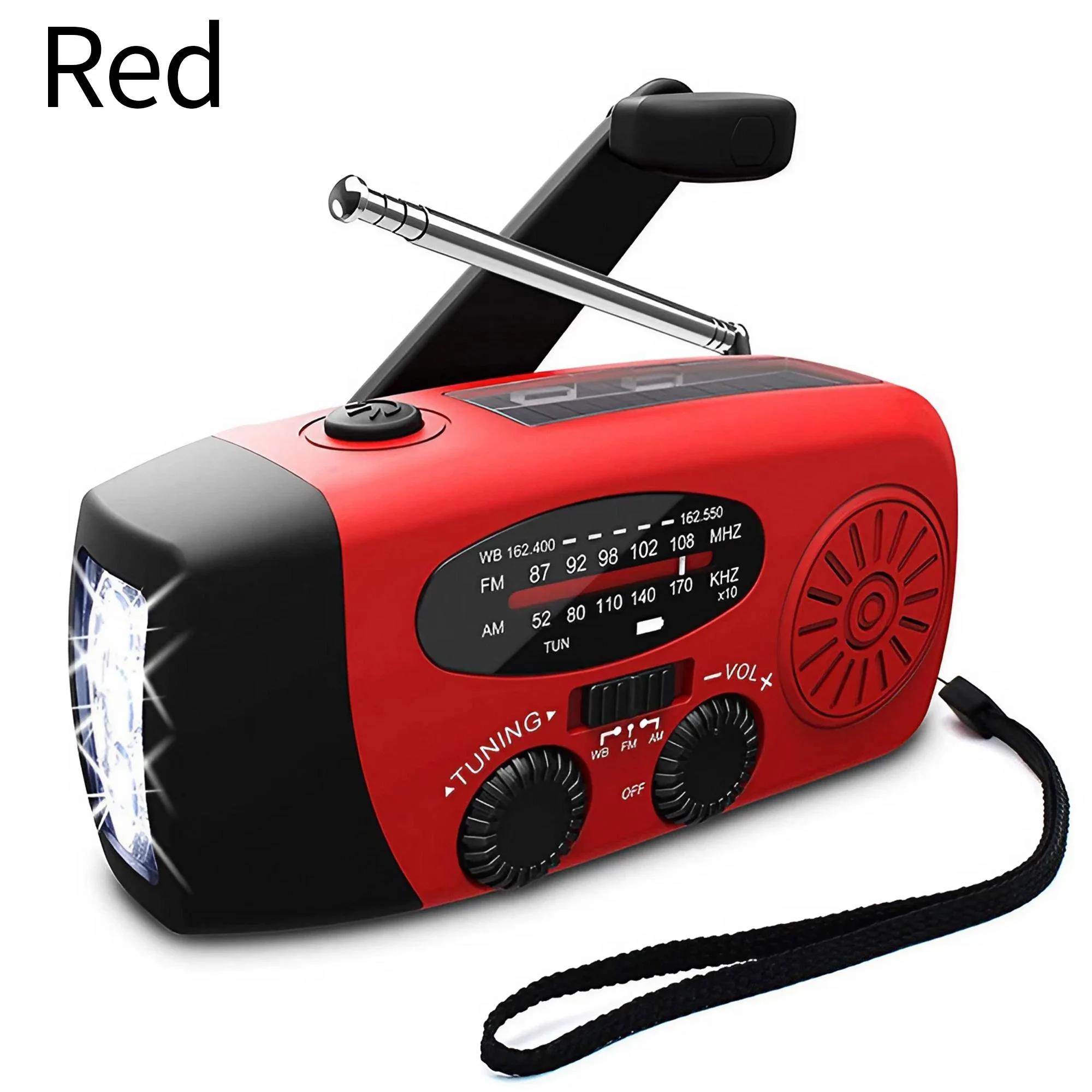 

2000mAh Solar Hand Crank Emergency Radio AM FM WB NOAA Weather Alert USB Charger LED Flashlight Power Bank for Outdoor червоний