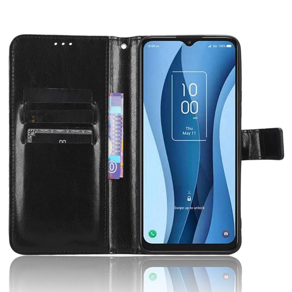

Wallet Case for TCL 40 XE/40 X T601D/NxtPaper 5G Crazy Horse Texture PU Leather Phone Stand Shockproof Cover Black