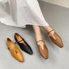 Sapatos femininos de couro legítimo, bico fino, salto baixo, sola macia, fivela, tira fina