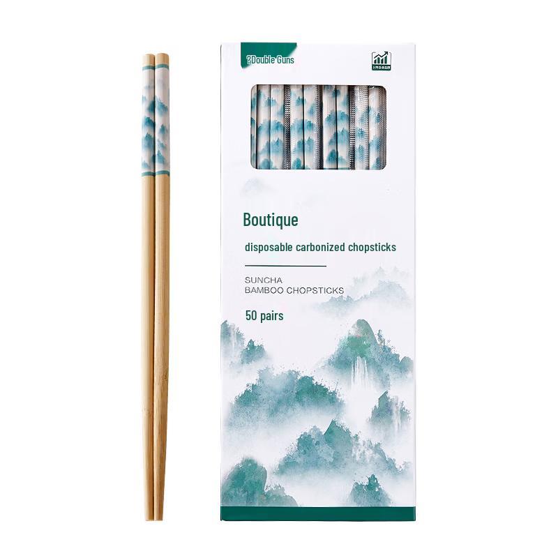 Suncha Individually Wrapped Printed Carbonized Bamboo Chopsticks, 50 Pairs