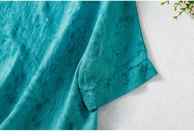 Bawełniano-lniana koszulka z krótkim rękawem, luźna, z okrągłym dekoltem, letnia, plus size