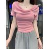 Sweet Pure Off-Shoulder Cowl Neck Slim-Fit Modal Tee - Chic Summer Niche Design for Women
