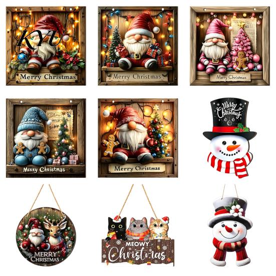 Natural Wood Holiday Accents Wooden Christmas Hanging Pendant, Snowman/Santa Claus/Gnome Ornament with Tree Ornaments Hemp Rope for Indoor Outdoor