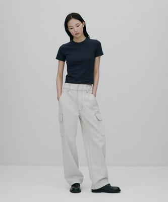 Sunjin Color Stitch Utility Easy Leg Pants [Ecru]
