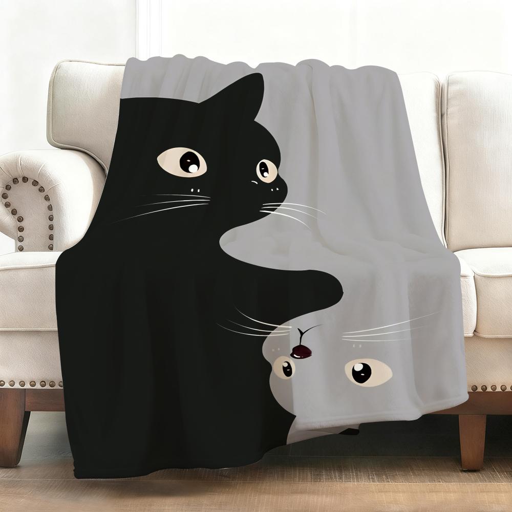 Cuscino Coperta Morbida in Flanella con Gatto Cartone Animato Caldo per Ginocchia Amico della Pelle per Divano Ufficio Letto Viaggio Inverno Oversize