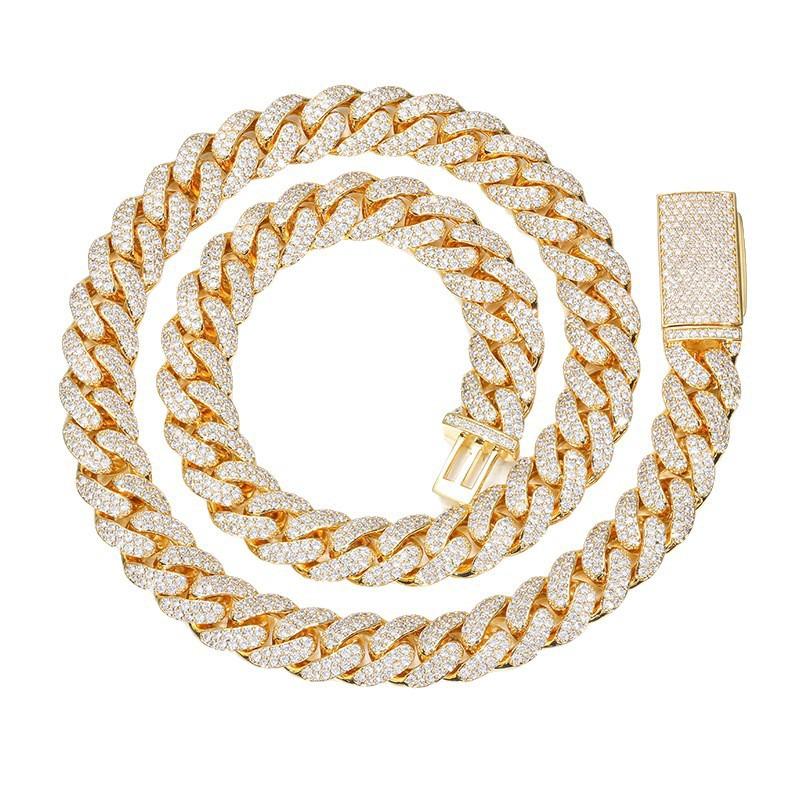 

Double Row Zirconia Inlaid Cross Necklace with 12mm Cuban Chain - Trendy Hip Hop Jewelry Bracelet 7 inches (18cm) золотой