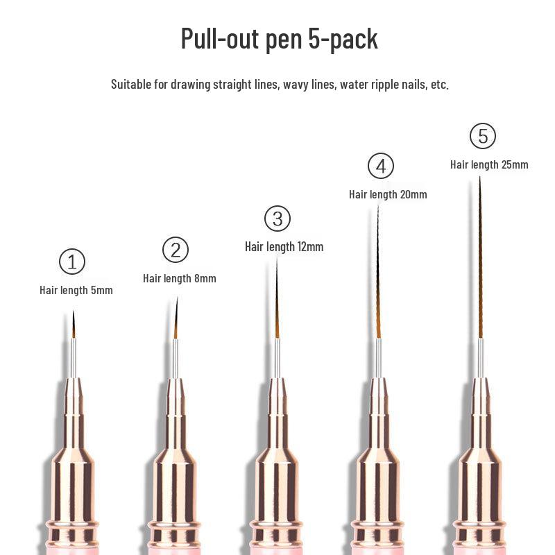 Japanische Nailart Liner Stifte: Set mit 5 Kupferröhrchen zum Zeichnen von Linien, Punkten, Blumen und feinen Details.