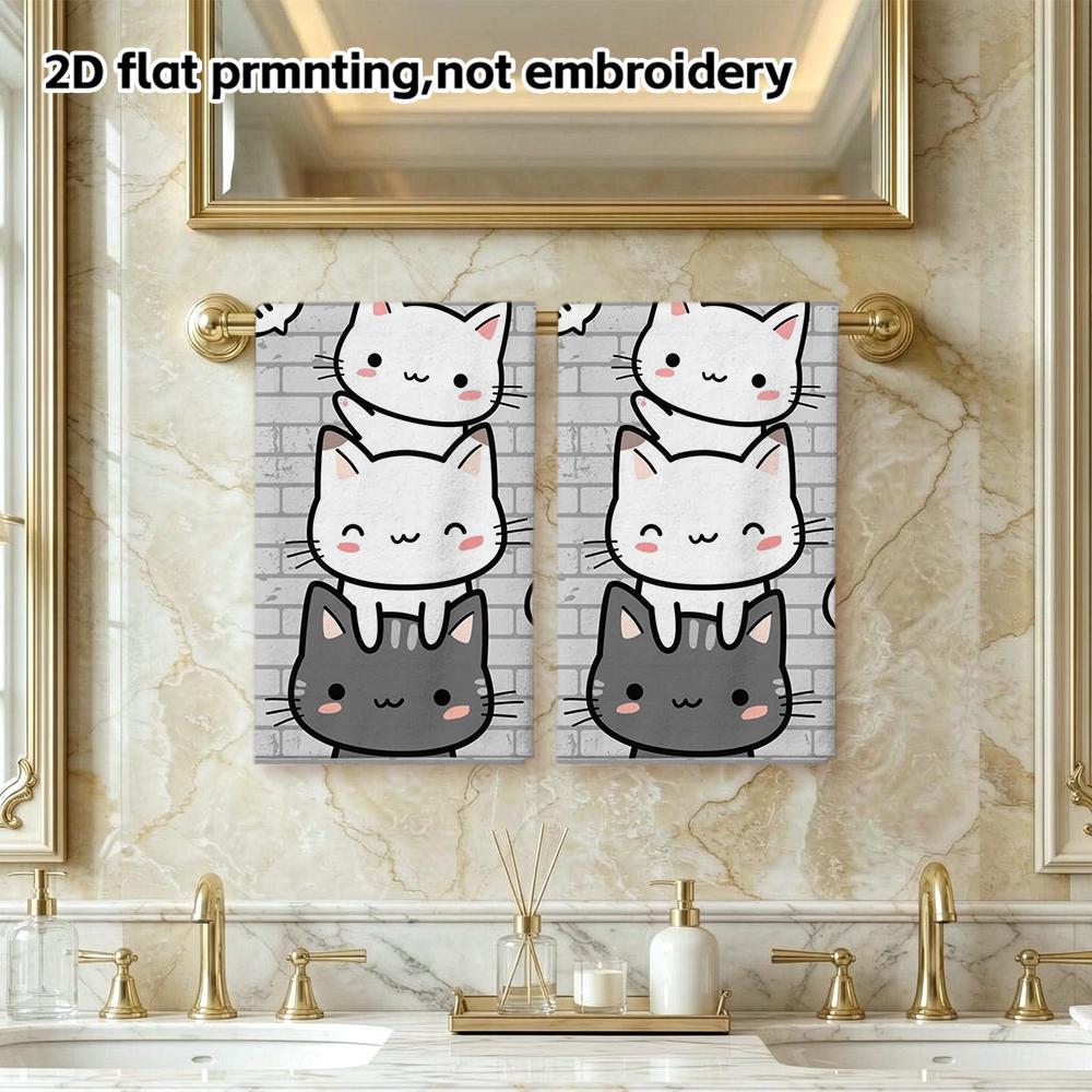 Stacked Cartoon Cats Absorbent Bath Towel