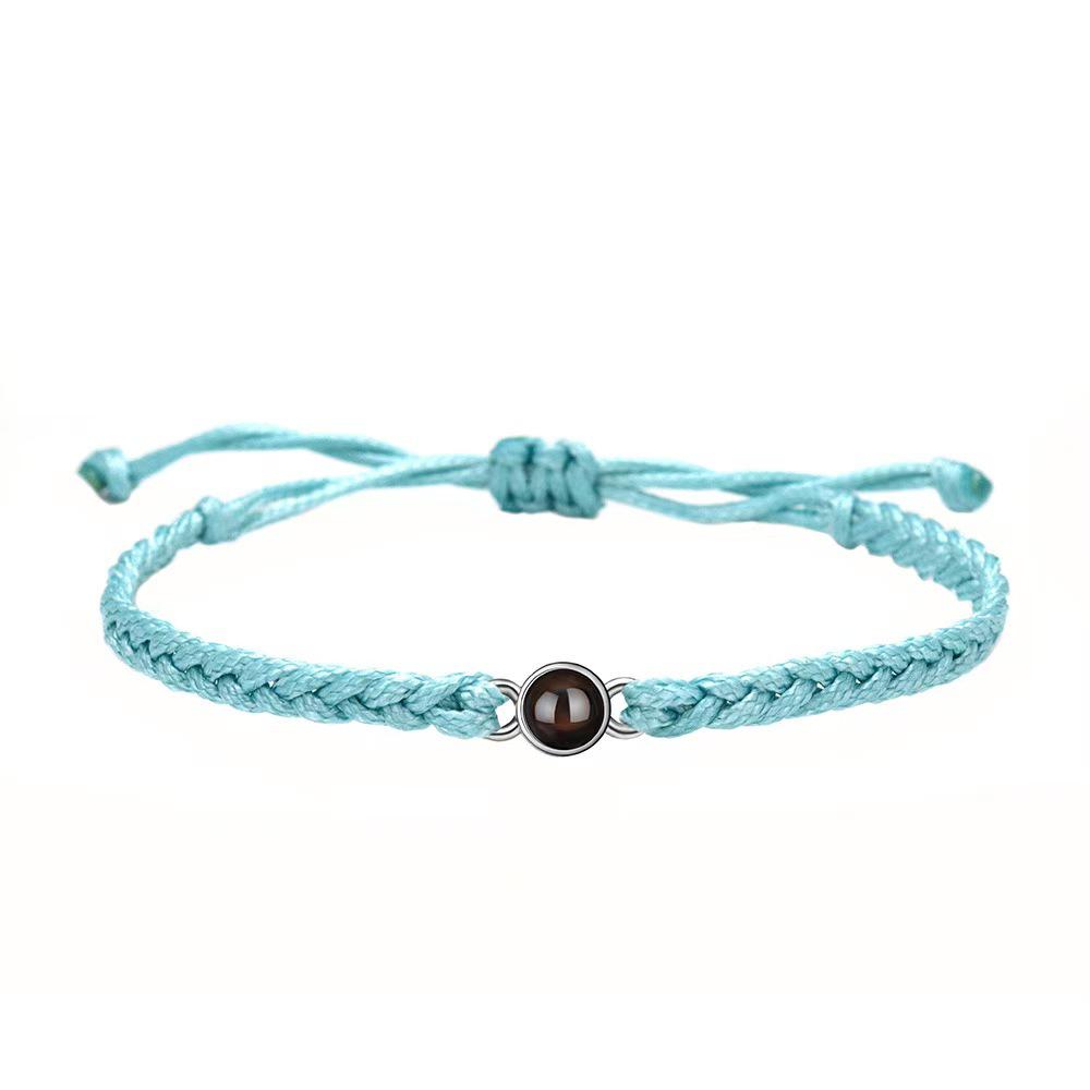 Handmade Woven Stainless Steel Bracelet with Custom Photo and 'I Love You' In 100 Languages Projection