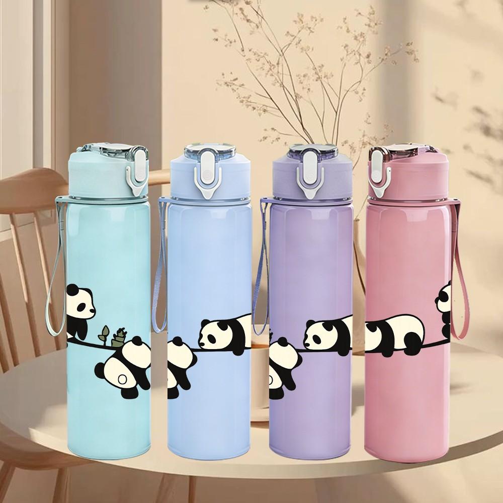 1PC Panda Bamboo Cartoon 750ml Color Plastic Sports Water Bottle Leakproof Flip Straw Lid Suitable for Sports Office Home Use
