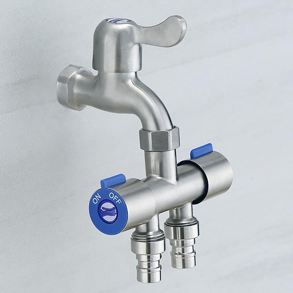 1 In 2 Out Faucet Garden Faucet Dual Control Double Handle Cold Water Faucet Bathroom Washing Machine Faucet Triangle Valve 1Pc