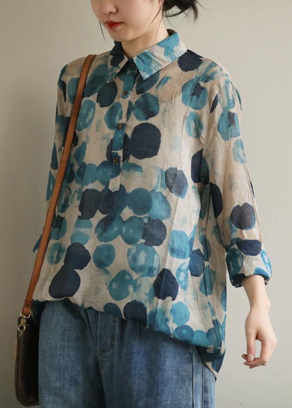 1116 autumn women's lapel cotton and linen large size loose long-sleeved buttons, women's pullover printing, pure cotton shirt