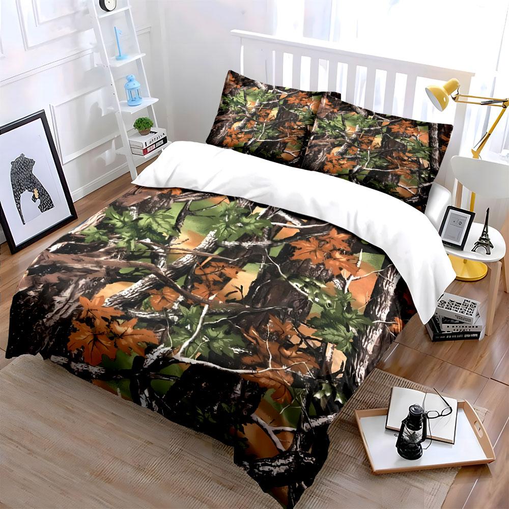 Grosstor Unisex Real Tree Camouflage Printed Bedding Set For Outdoors Kid's And Adults' Bedroom Decor, Exquisite Three-Piece Bedding Set Gift