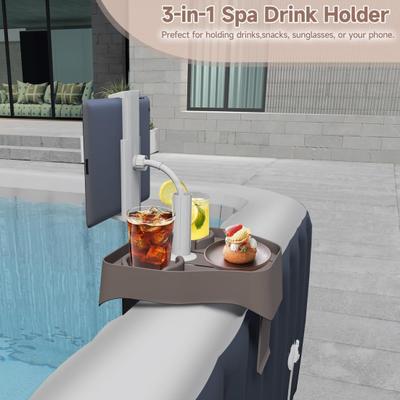 Držák na telefon 3 v 1 s držákem na nápoje, nastavitelný, venkovní, vířivka, nafukovací, bazén, stojan na telefon, držák na nápoje, hadový tác, stůl, bazén, příslušenství