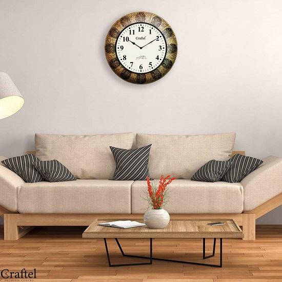 Brass Analog Clock English Number Wall Clock for Living Room Home Gold)