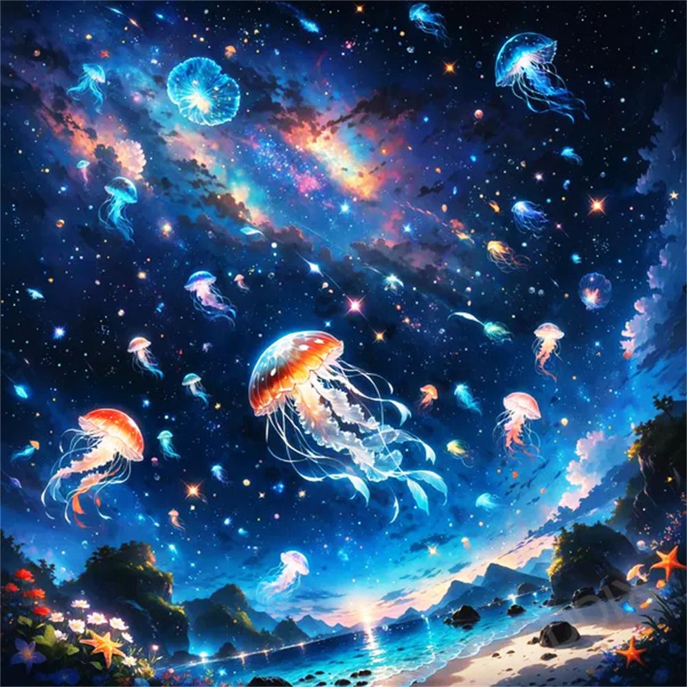 Алмазная мозаика Полный набор Животное Медуза Полностью круглые Пыльца фей Кристалл AB Круглый Мозаика Мечта Цветная 5D Домашний декор Новый Round 20x20cm